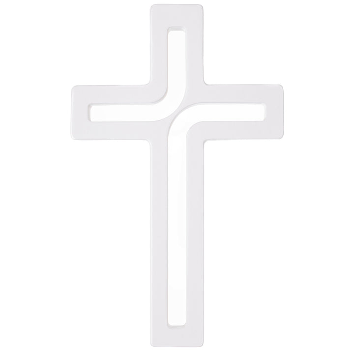 Croix suspendue en bois blanc moderne 25x16x1,6 cm
