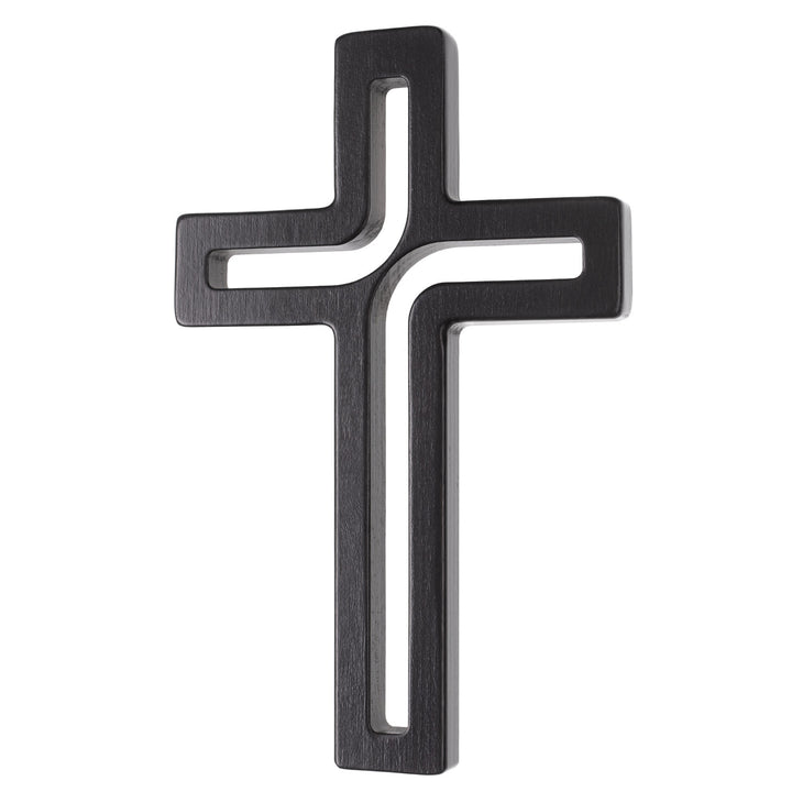 Croix suspendue en bois moderne noir 30x18x1,8 cm