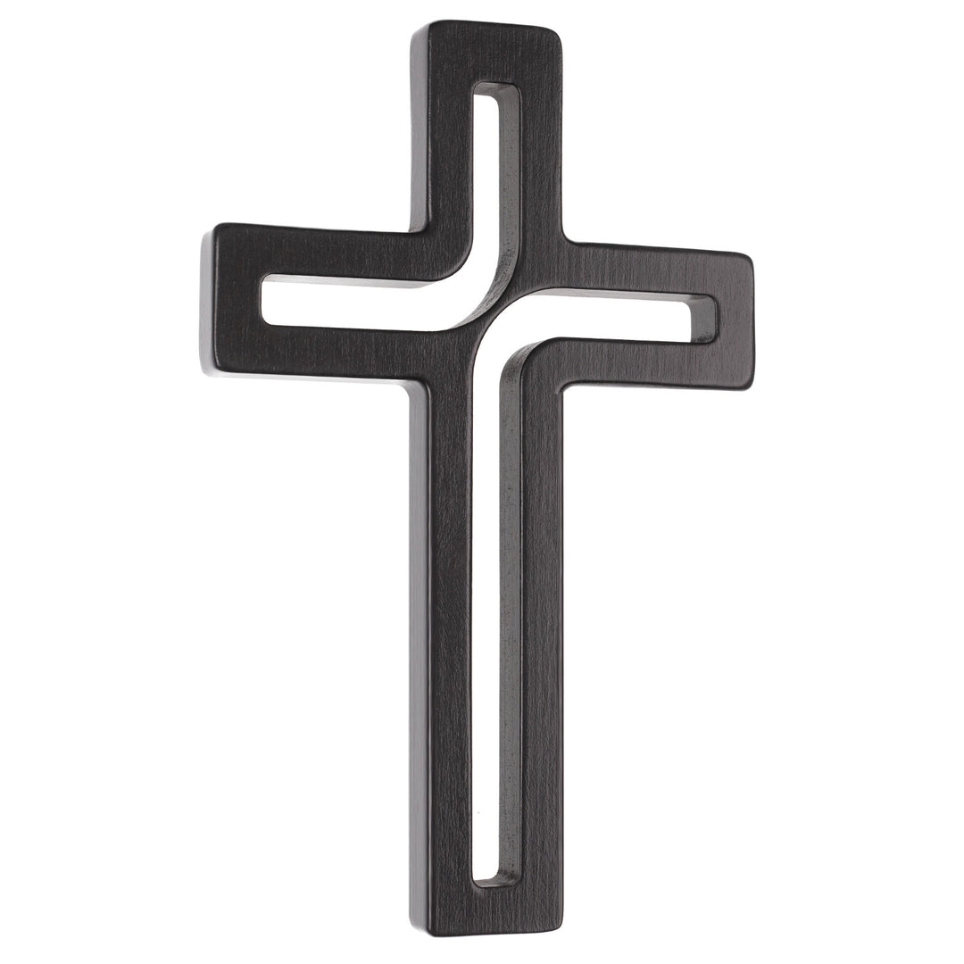 Croix suspendue en bois moderne noir 30x18x1,8 cm