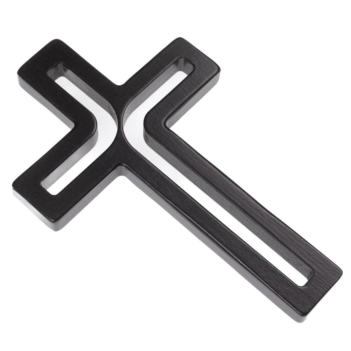 Croix suspendue en bois moderne noir 30x18x1,8 cm