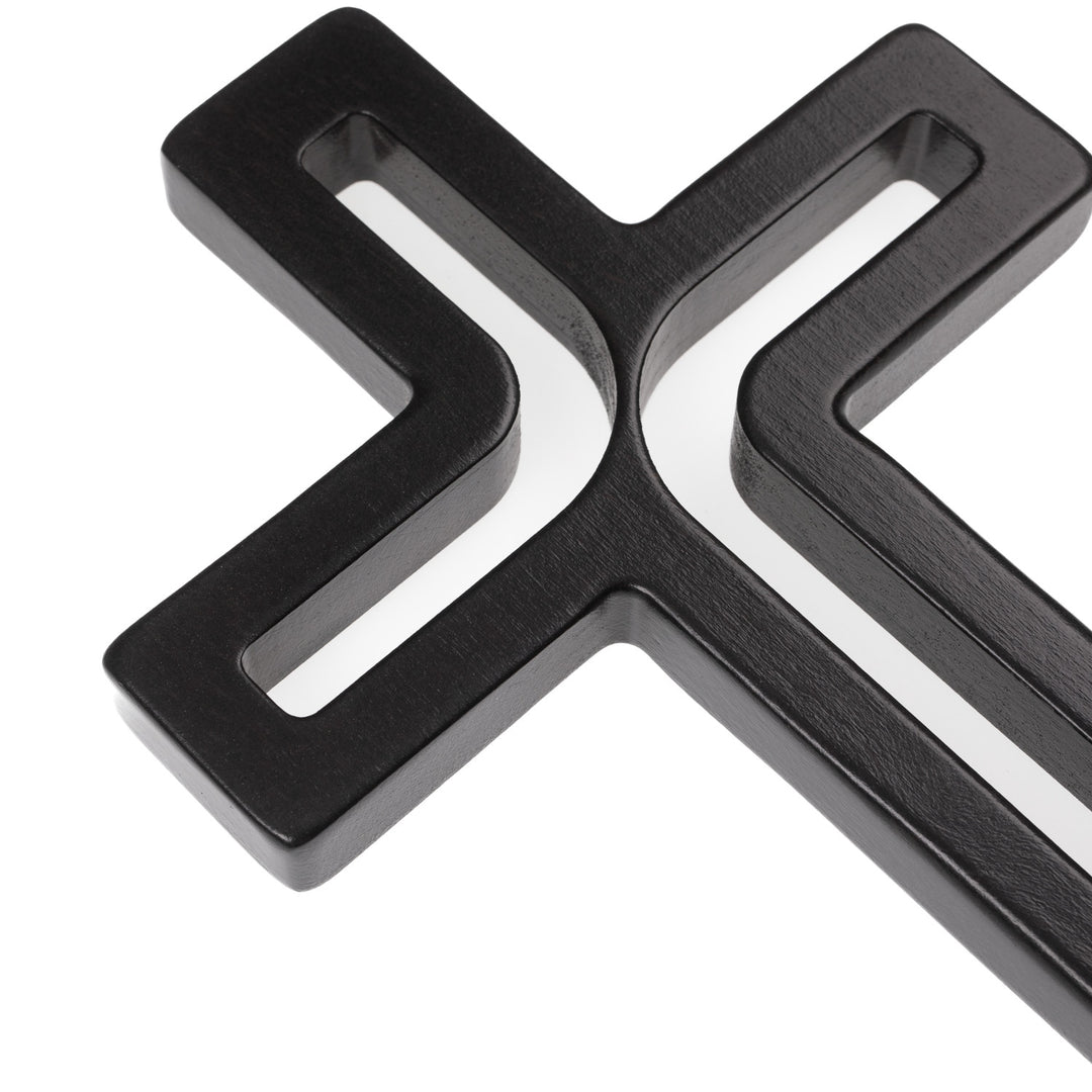 Croix suspendue en bois moderne noir 30x18x1,8 cm