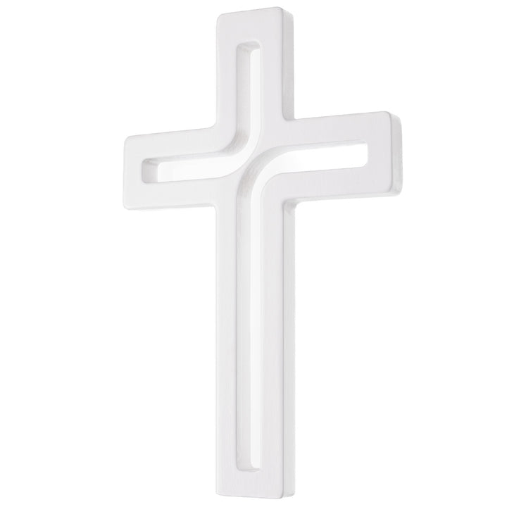 Croix suspendue en bois blanc moderne 30x18x1,8 cm