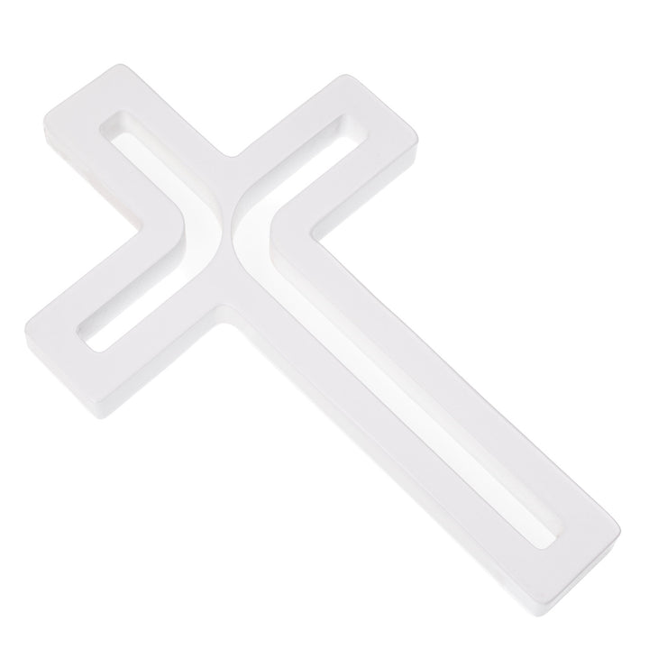 Croix suspendue en bois blanc moderne 30x18x1,8 cm