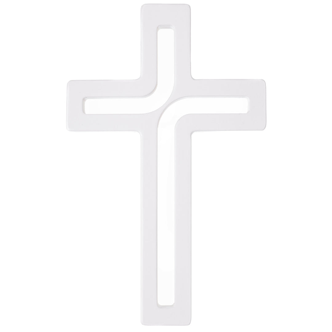 Croix suspendue en bois blanc moderne 30x18x1,8 cm