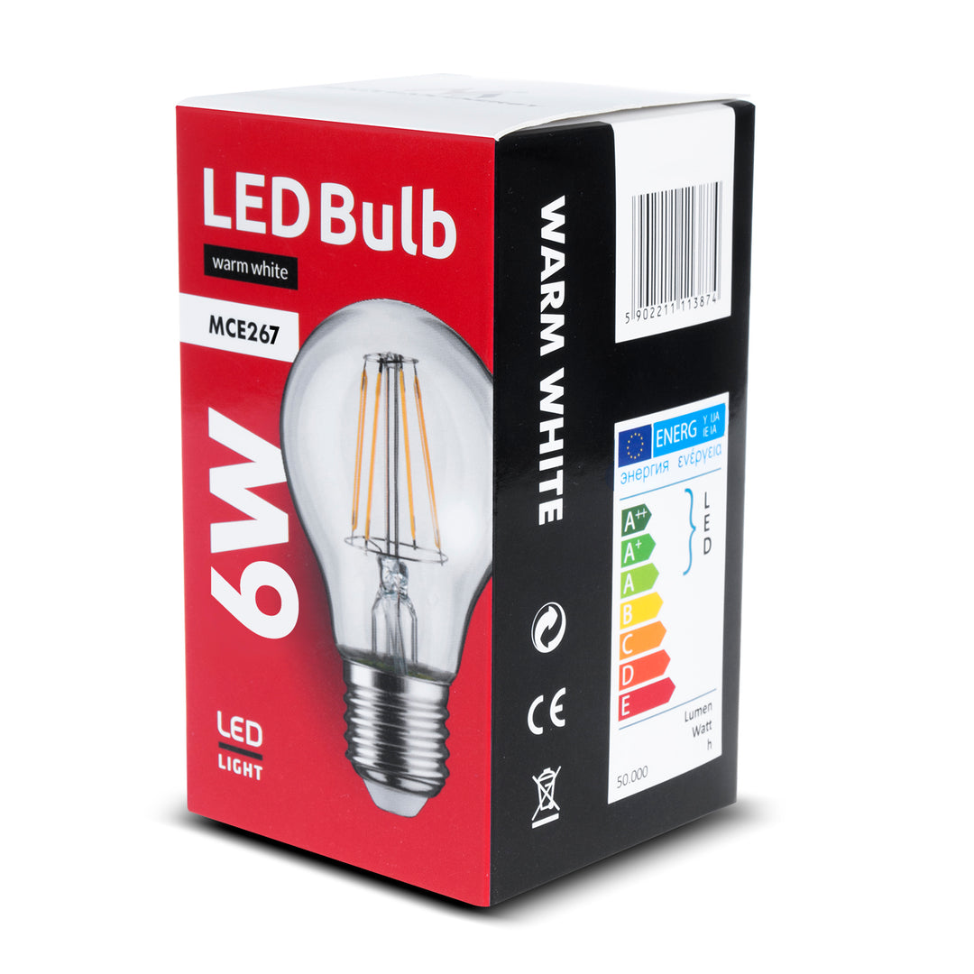 6x Ampoule LED Maclean, filament E27, 6W, 230V, WW blanc chaud 3000K, 600lm, Retro edison décoratif A60, MCE267