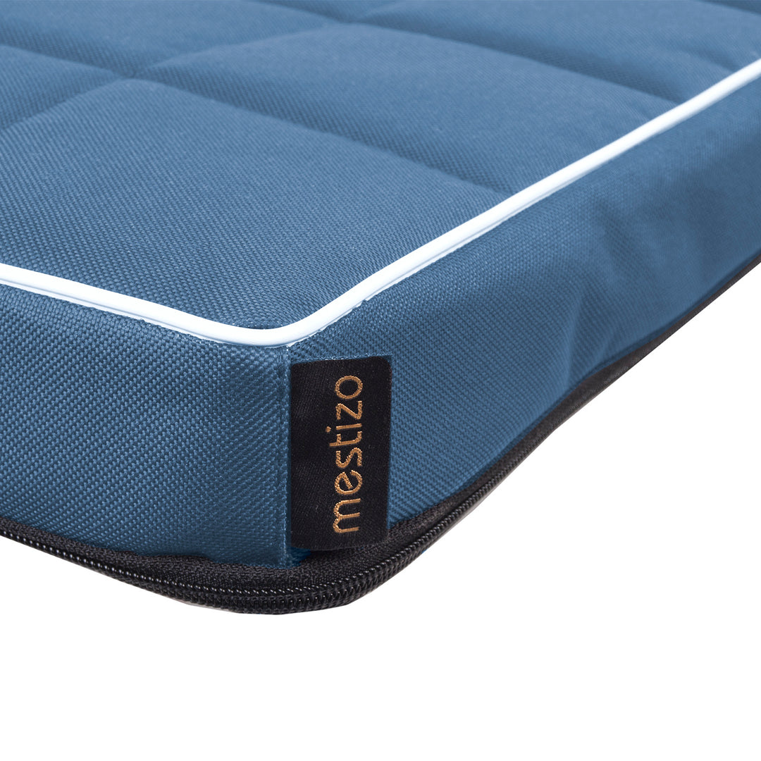 Matelas pour chien et chat Vigo Checked 80 x 60 x 5 cm en bleu avec bordure blanche