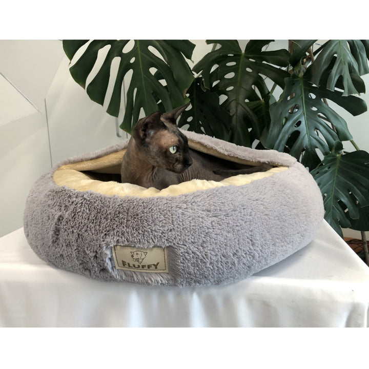 Lit doux et confortable pour chat/chien FLUFFY en gris clair 70 cm dia.