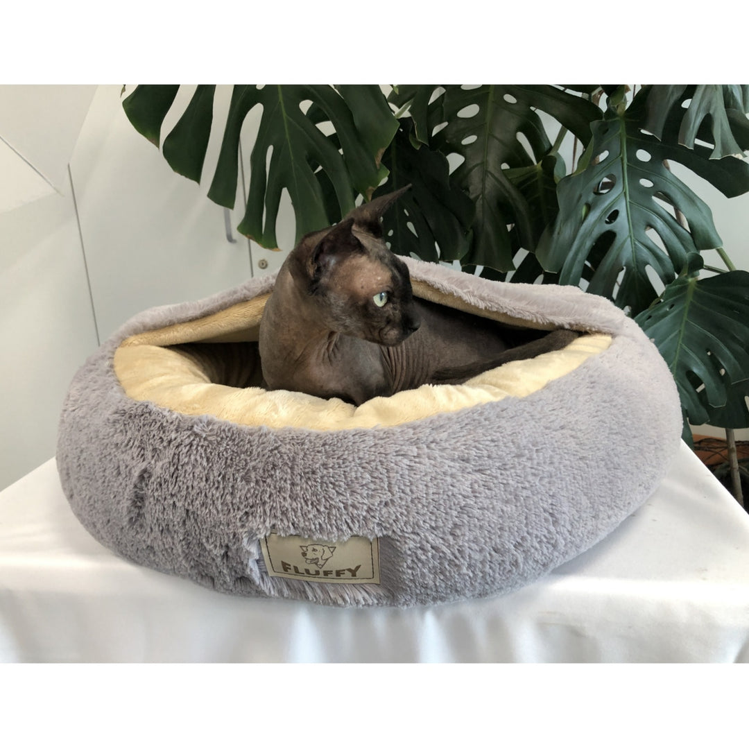 Lit doux et confortable pour chat/chien FLUFFY en gris clair 70 cm dia.