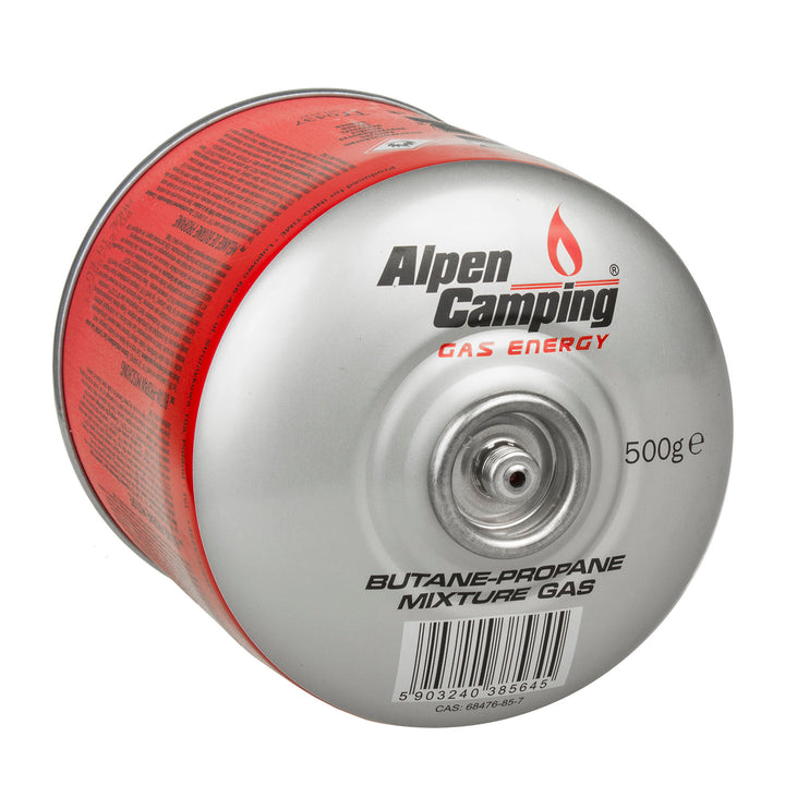 2x 500g Alpen Camping cartouche de gaz. Certificat : Pi 0437, conforme à la norme EN417, propane-butane, plage de -10°c à + 40°c, valve 7/16" IK008