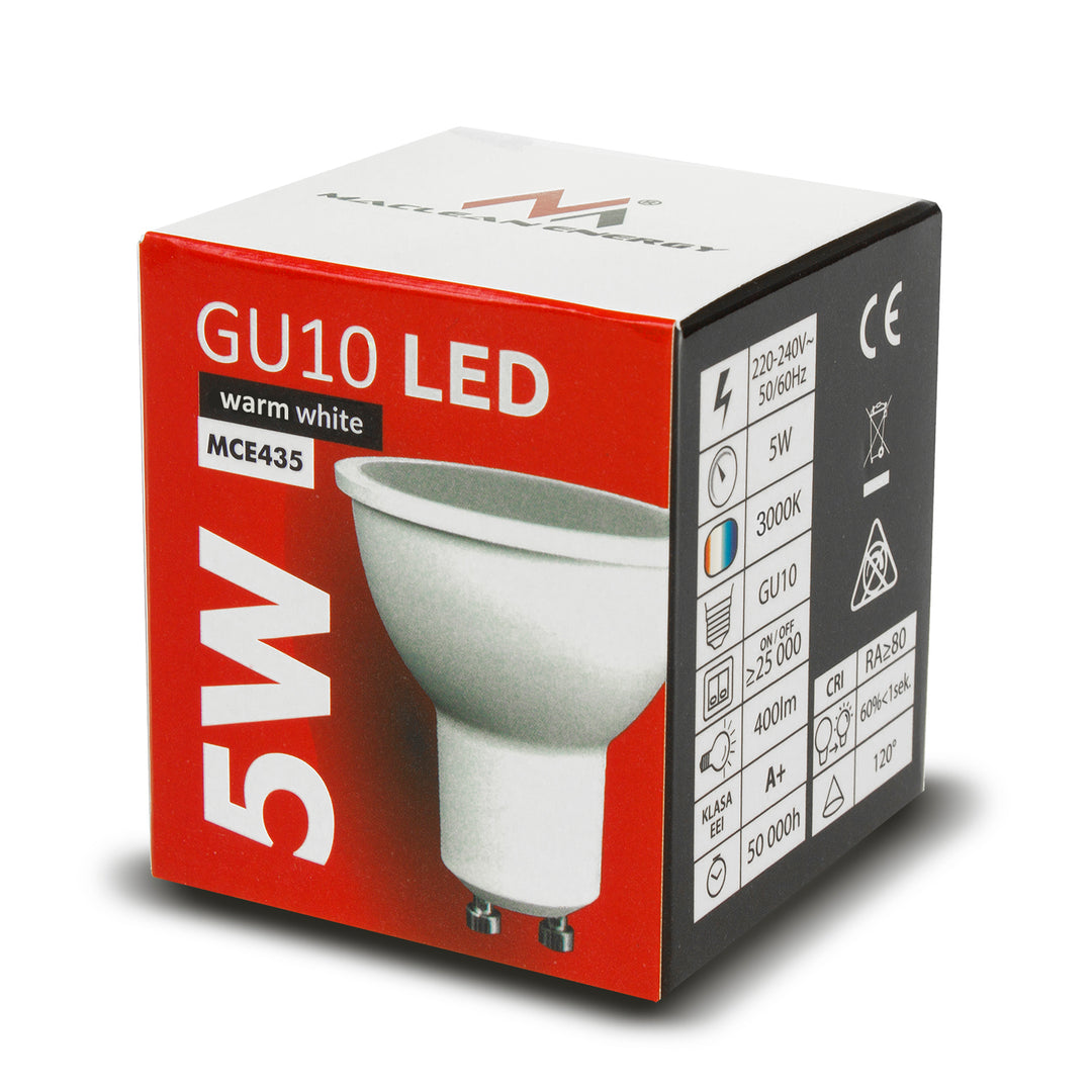 6x Ampoule LED Maclean, GU10, 5W, 220-240V~, 50/60Hz, Blanc chaud, 3000K, 400 lumens, MCE435 WW