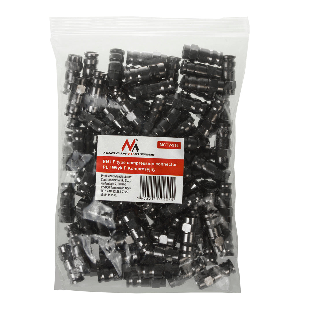 100x Maclean, connecteur à compression F, RG-6, professionnel, nickel, noir, MCTV-916