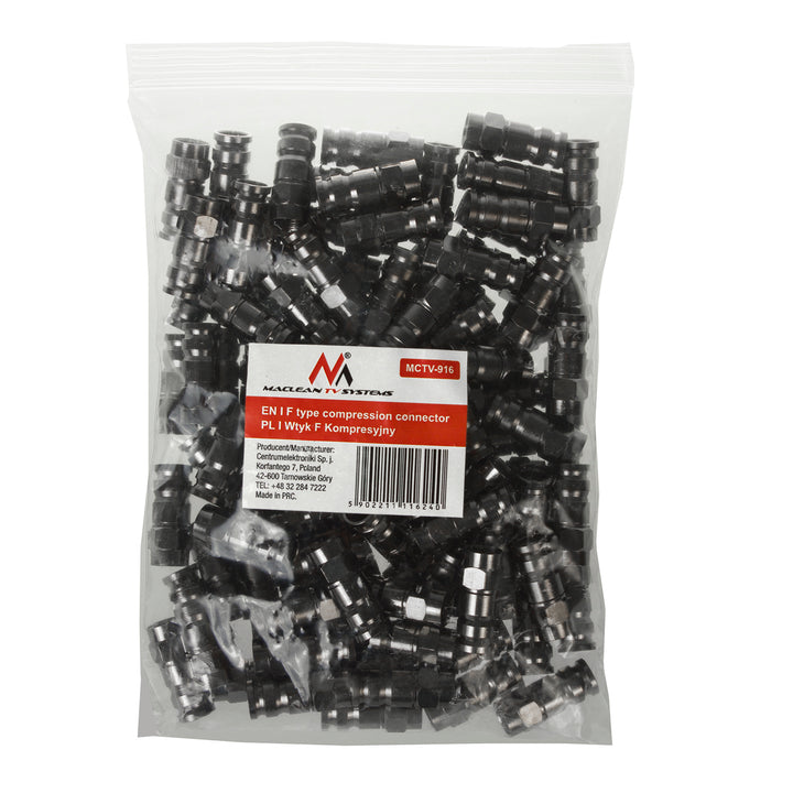 100x Maclean, connecteur à compression F, RG-6, professionnel, nickel, noir, MCTV-916