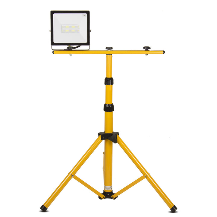 Support de projecteur Maclean, pour 2 projecteurs, LED, jaune, en acier, hauteur max. 1,5 m + projecteur