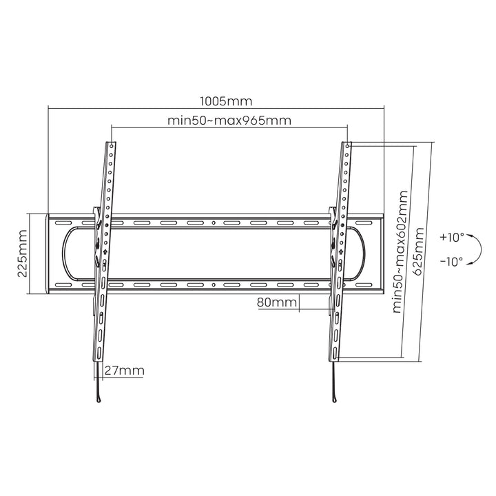 Support Maclean pour TV ou moniteur, max. VESA 900x600, 60-120", 120kg, noir, MC-750N