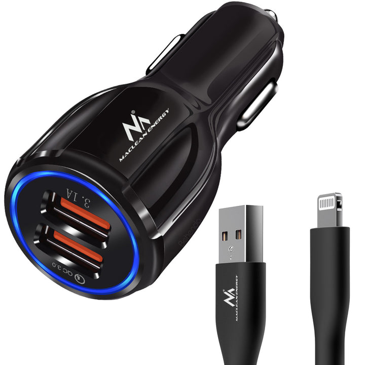 Chargeur de voiture Maclean, Qualcomm Quick Charge, QC 3.0 - 5V/3A, 9V/1.8A, 12V/1.6A, 5V/3.1A avec câble USB Lightning