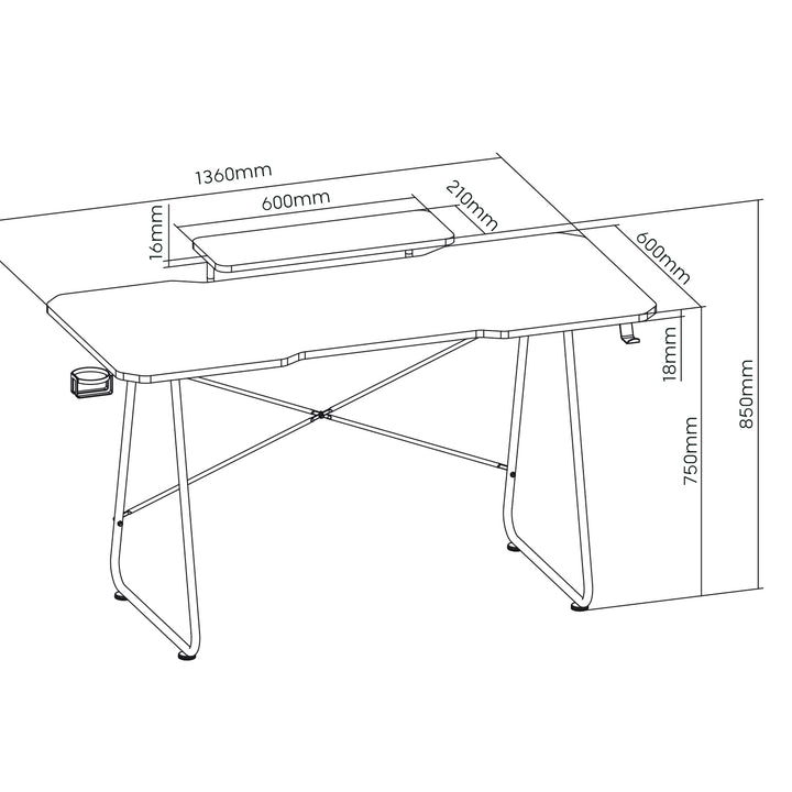 Gaming desk avec tablette pour moniteur NanoRS, 50kg max, hauteur 850mm, noir, RS170