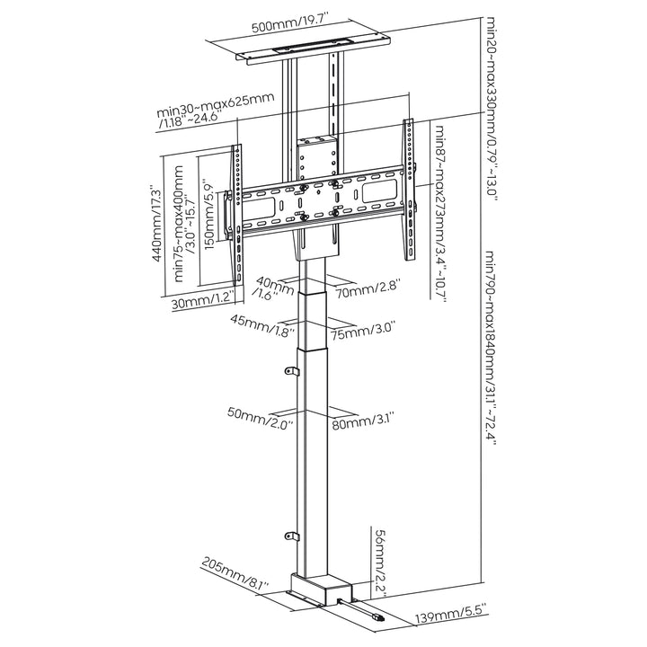 Support électrique extractible pour Maclean, TUYA, 37''-80'', VESA 600x400, max 60kg, MC-866T