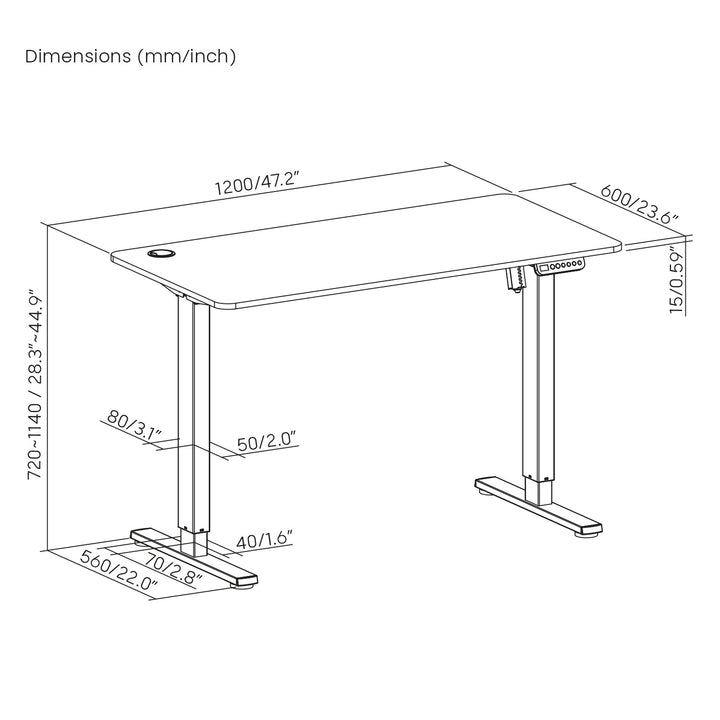 Bureau Ergo Office réglage électrique de la hauteur, pour la position debout et assise, hauteur max 114cm, ER-451