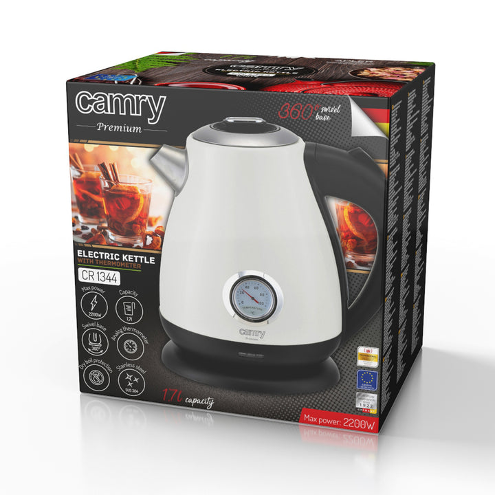 Bouilloire électrique Camry, sans fil, avec thermomètre, 1,7L, 2200W, CR 1344