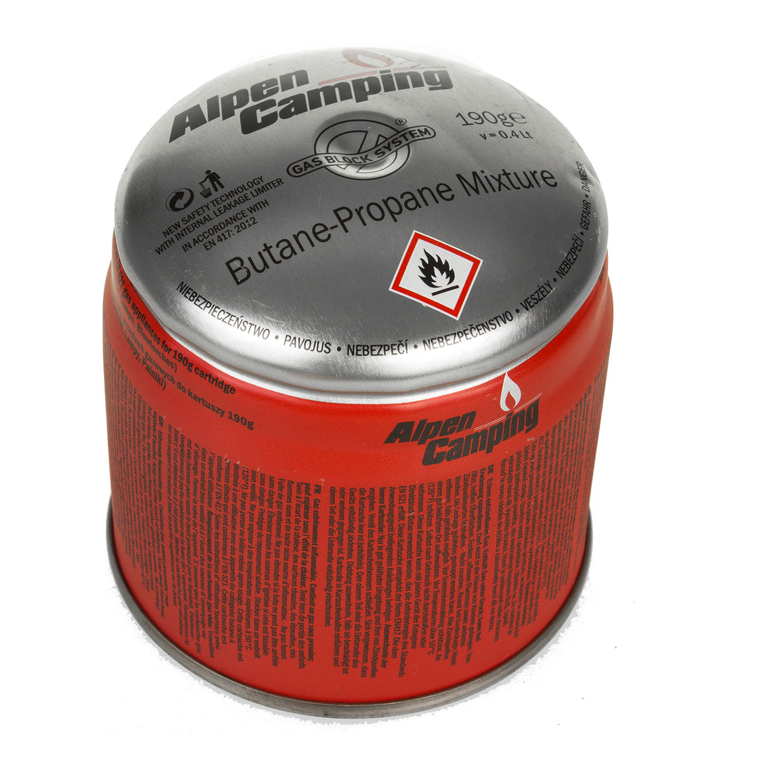 12x Alpen Camping 400ml cartouche de gaz. Certificat : Pi 0437, conforme à la norme EN417, propane-butane, plage de -10°c à + 40°c, système GAS STOP IK006