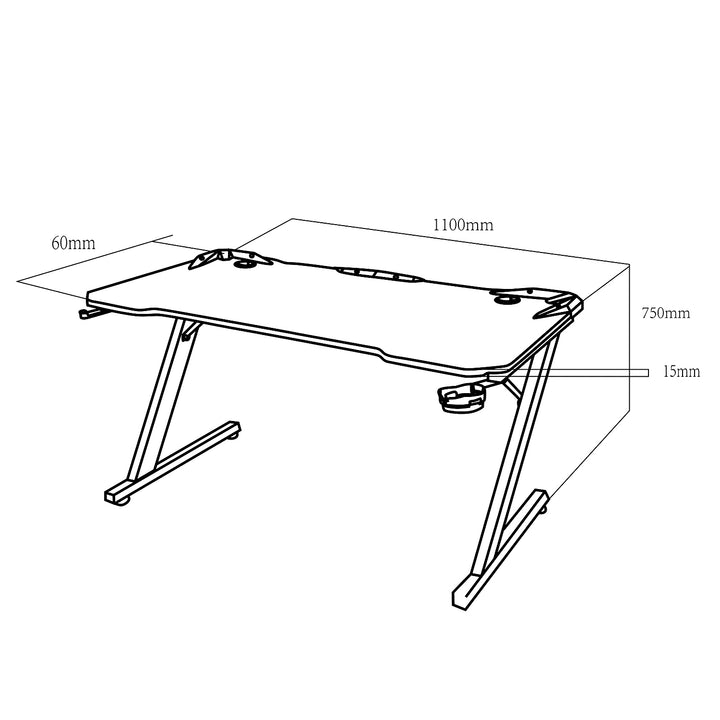 Découvrez le grand pupitre de jeu noir NanoRS. Supportant jusqu'à 150kg, hauteur ajustable (750mm), dimensions spacieuses (110x60x1.5cm), avec porte-gobelet et casque intégrés. Modèle : RS345.