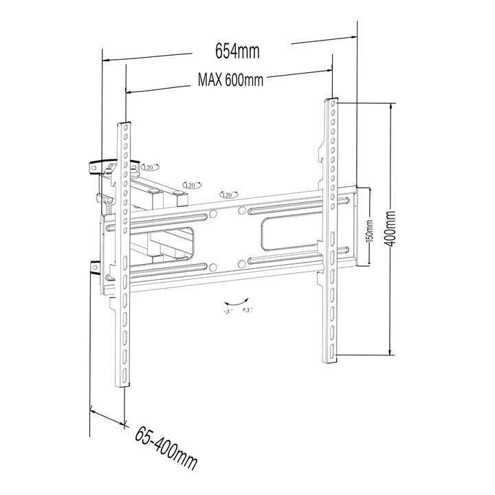 Support Maclean pour TV ou moniteur, max VESA 600x400, plat, distance au mur 41-475mm, 37-80", 50kg, noir, MC-832A