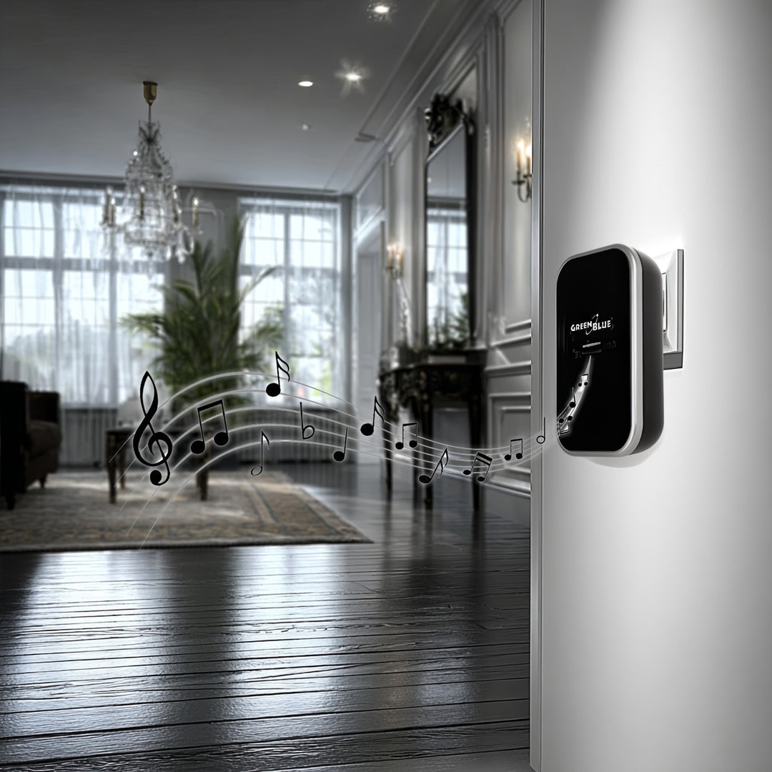 Sonnette sans fil sans pile, 38 mélodies, noir, portée jusqu'à 200m, IP44, GB157 GreenBlue