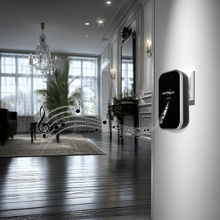 Sonnette sans fil sans pile, 38 mélodies, noir, portée jusqu'à 200m, IP44, GB157 GreenBlue