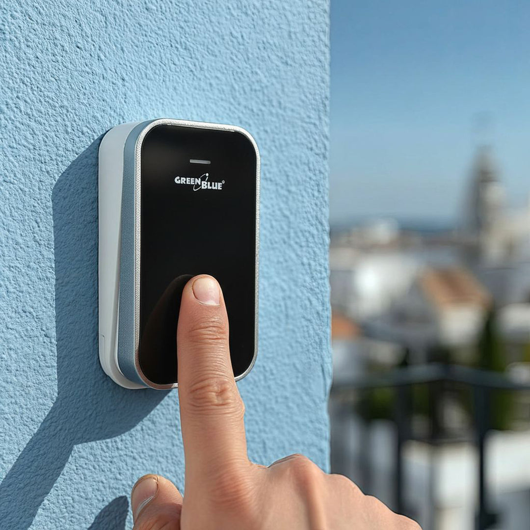 Sonnette sans fil sans pile, 38 mélodies, noir, portée jusqu'à 200m, IP44, GB157 GreenBlue