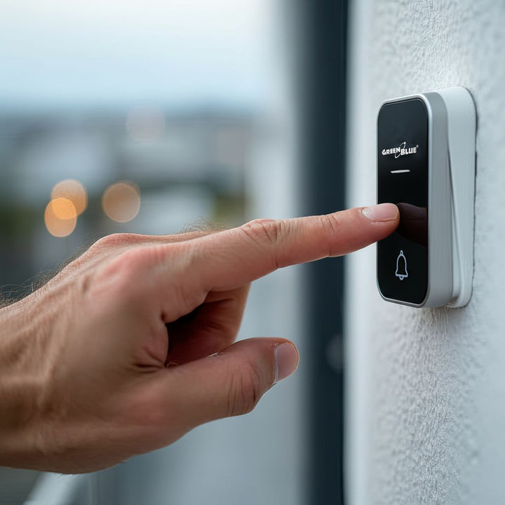 Sonnette sans fil sans pile, 38 mélodies, noir, portée jusqu'à 200m, IP44, GB157 GreenBlue