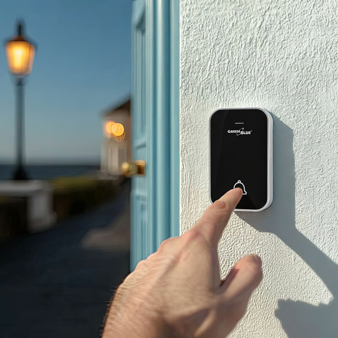 Sonnette sans fil sans pile, 38 mélodies, noir, portée jusqu'à 200m, IP44, GB157 GreenBlue