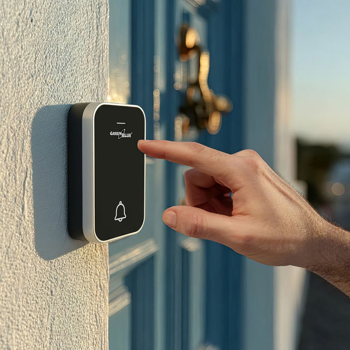 Sonnette sans fil sans pile, 38 mélodies, noir, portée jusqu'à 200m, IP44, GB157 GreenBlue
