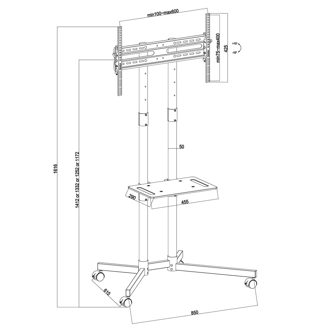 Meuble TV Maclean, professionnel, 32-70", sur roulettes, max. VESA 600x400, max. 40kg, MC-951