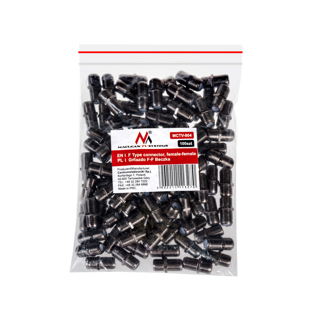 100x Maclean F-F barrel socket, professional transition, plug black nickel, MCTV-904
