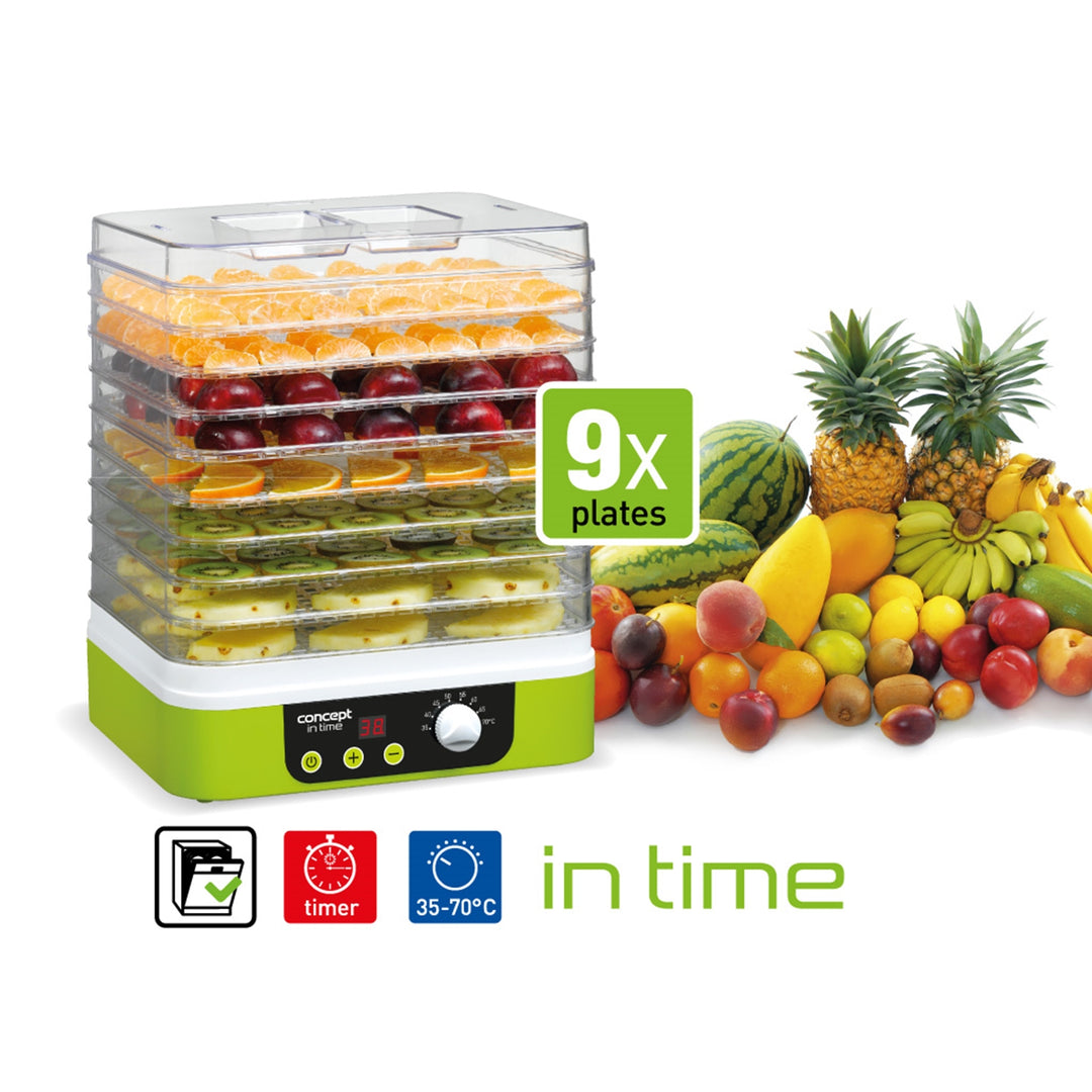 Séchoir Concept pour champignons, fruits et herbes, 9 tamis, minuterie, contrôle de la température, prise UK, SO-1060 UK
