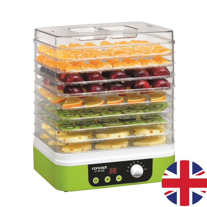 Séchoir Concept pour champignons, fruits et herbes, 9 tamis, minuterie, contrôle de la température, prise UK, SO-1060 UK