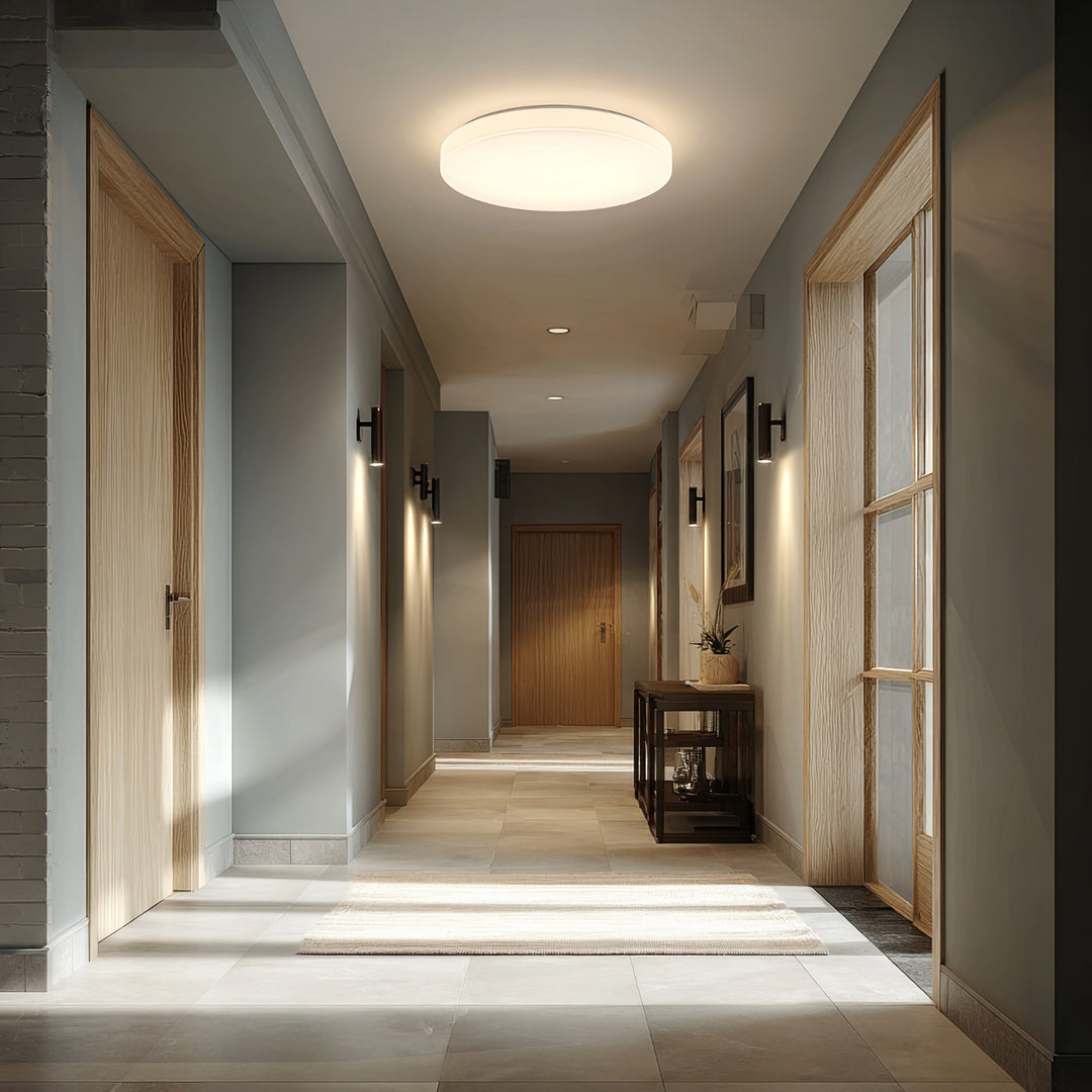 Lampe détecteur LED pour plafond Maclean, détecteur micro-ondes 5.8GHz, 4000K, 12W, 950lm, IP44, MCE347