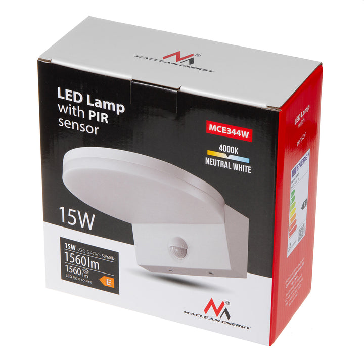 Lampe LED à détecteur de mouvement Maclean, détecteur de mouvement PIR, blanc, 15W, IP65, 1560lm, blanc neutre (4000K) MCE344 W