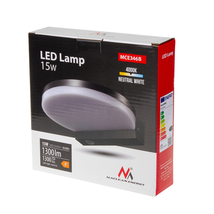 Lampe LED Maclean, noire, 15W, IP65, 1300lm, blanc neutre (4000K) MCE346 B