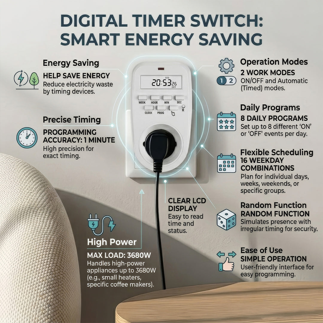 Horloge digitale GreenBlue - minuterie, charge max. 16A, IP20, GB362 E