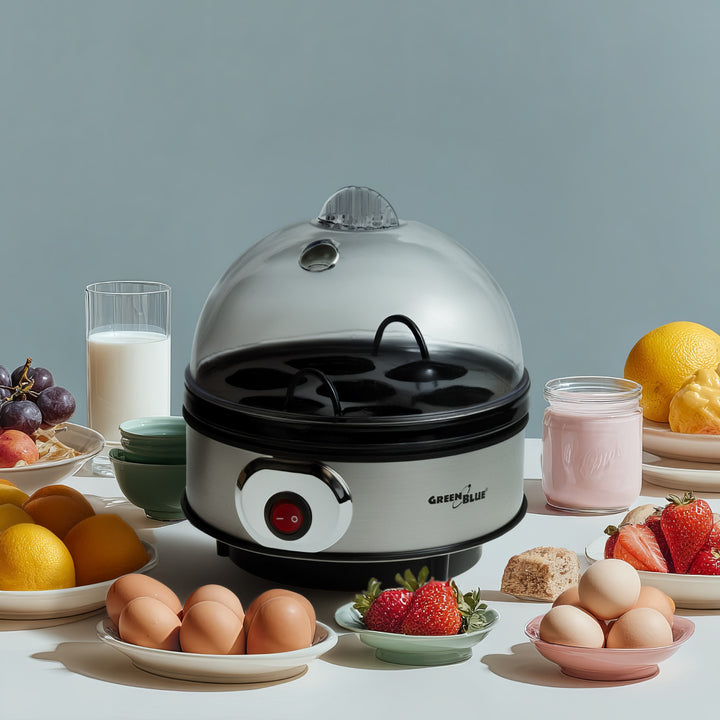 GreenBlue cuiseur d'œufs automatique, puissance 400W, jusqu'à 7 œufs, gobelet gradué, 220-240V~, 50 Hz, GB572