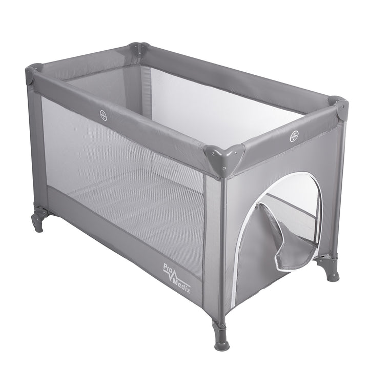 Lit de voyage Promedix, 125x65x74cm, gris, roulettes, housse de protection, PR-803 G + inhalateur Baby fudge PR-810