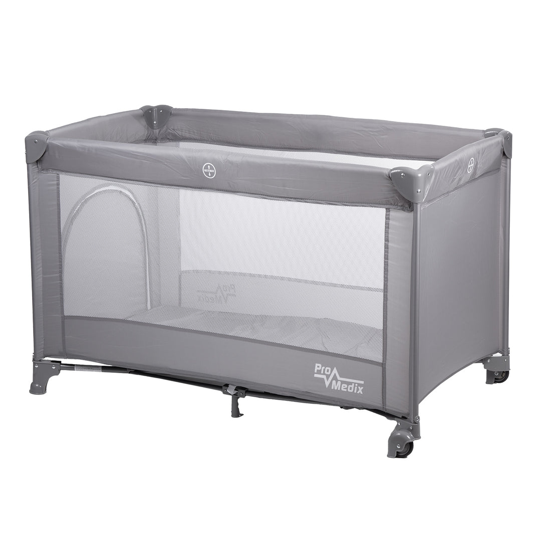 Lit de voyage Promedix, 125x65x74cm, gris, roulettes, housse de protection, PR-803 G + inhalateur Baby bear PR-811