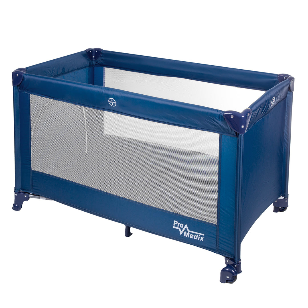 Lit de voyage Promedix, 125x65x74cm, bleu, roulettes, housse de protection, PR-803B + inhalateur Baby fudge PR-810