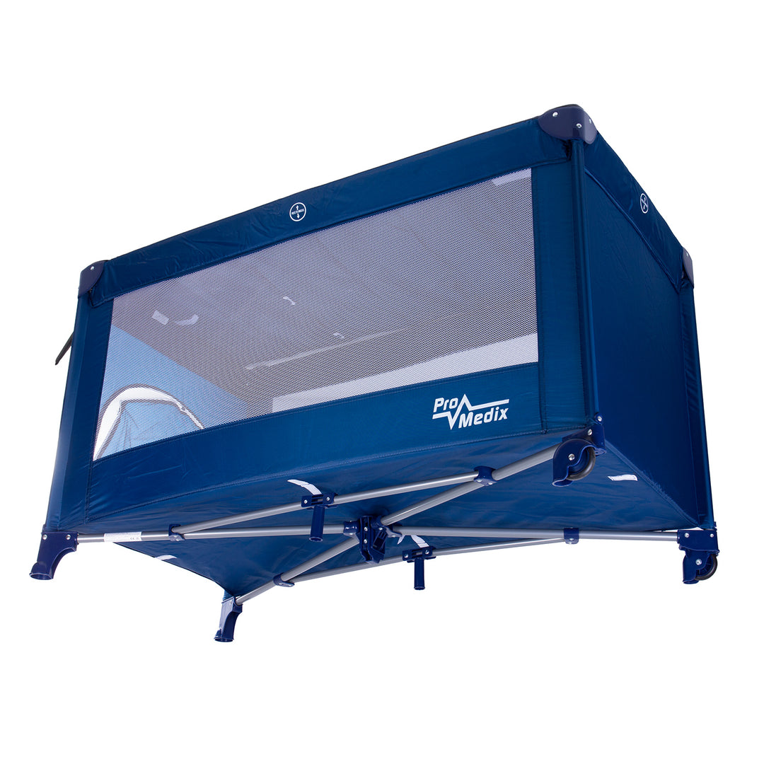 Lit de voyage Promedix, 125x65x74cm, bleu, roulettes, housse de protection, PR-803B + inhalateur Baby fudge PR-810