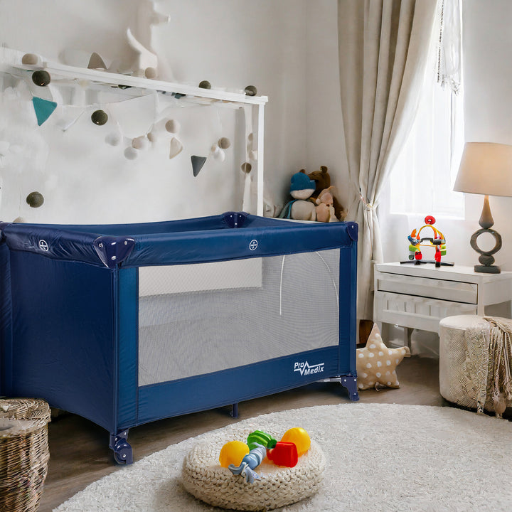 Lit de voyage Promedix, 125x65x74cm, bleu, roulettes, housse de protection, PR-803B + Inhalateur de chat pour bébé PR-816