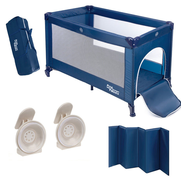 Lit de voyage Promedix, 125x65x74cm, bleu, roulettes, housse de protection, PR-803B + Serrure de porte coulissante 2pcs GB116