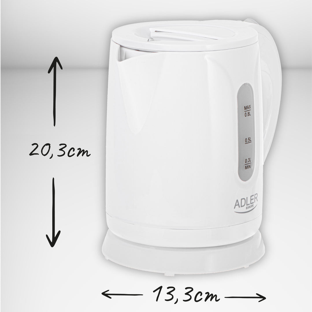 Bouilloire électrique sans fil Adler, capacité 0,8 L, puissance 850 W, AD1371