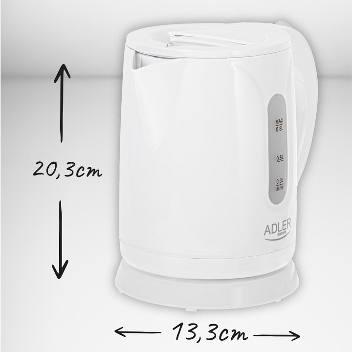 Bouilloire électrique sans fil Adler, capacité 0,8 L, puissance 850 W, AD1371
