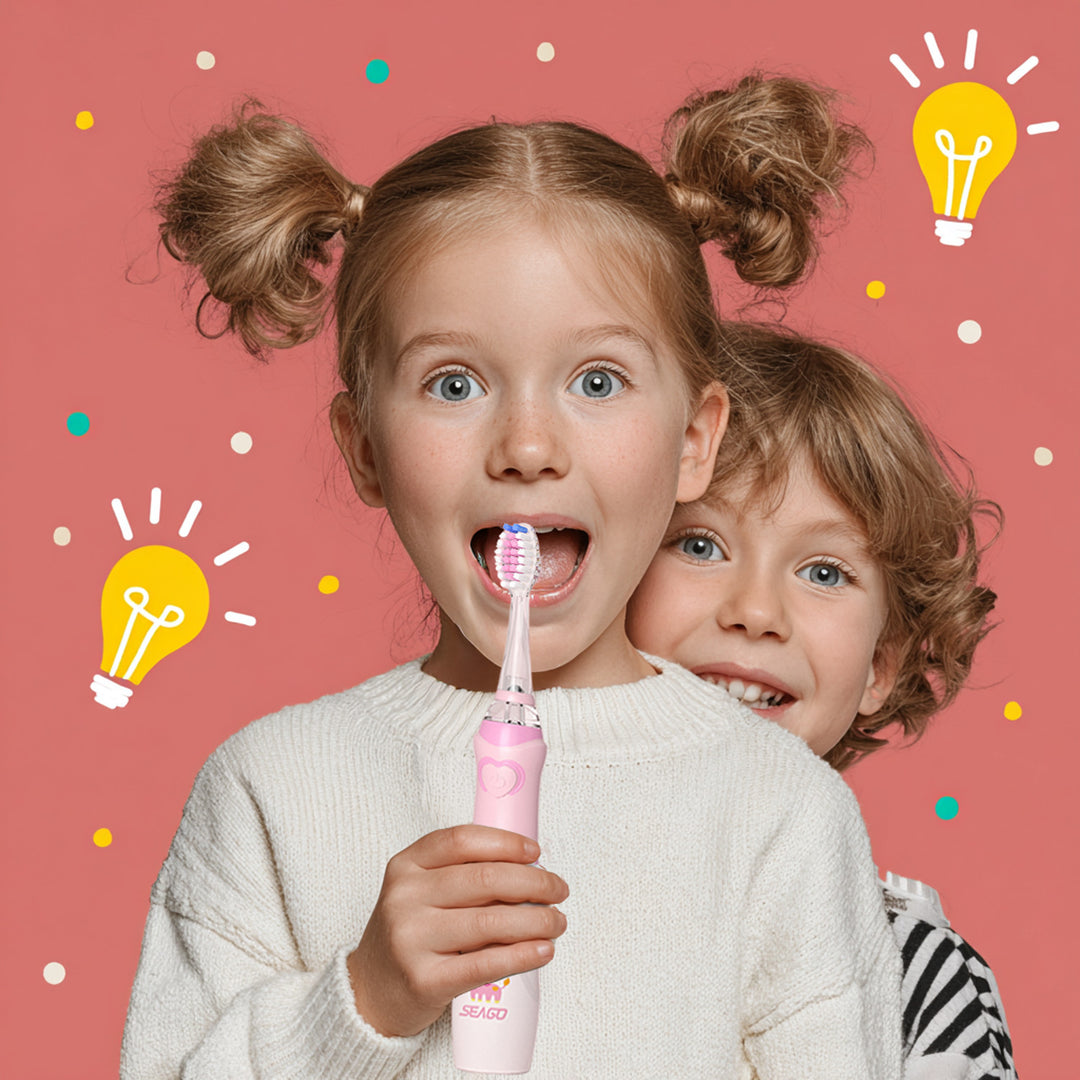 Brosse à dents sonique pour enfants SEAGO, rose, 1xAA 1,5V (non inclus), 3 embouts, SG-977 Pink